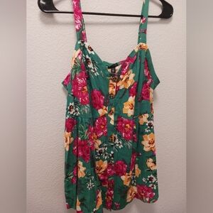 TORRID Fit and Flare Lenny  Lace-up Back Green Floral Tank Size M/L 00